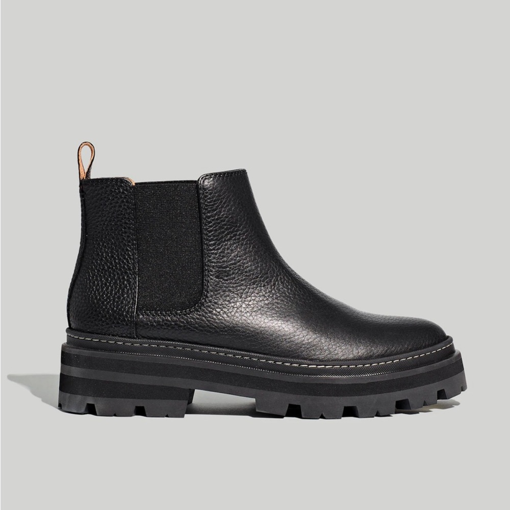 Madewell The Mariam Black Pebbled Leather Chelsea Boots